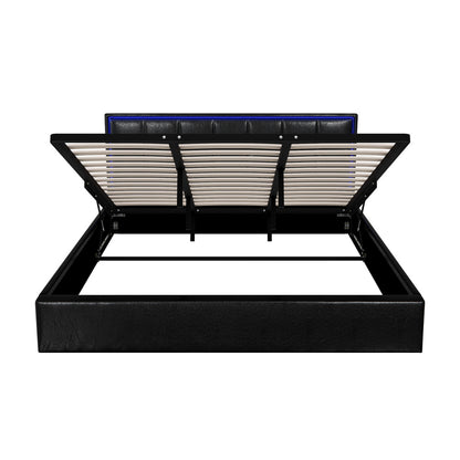 Bed Frame Double King & Single Size RGB LED Gas Lift Storage Base Leather
