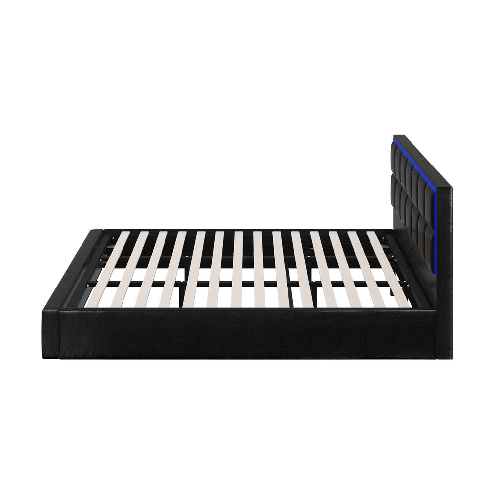 Bed Frame Double King & Single Size RGB LED Gas Lift Storage Base Leather