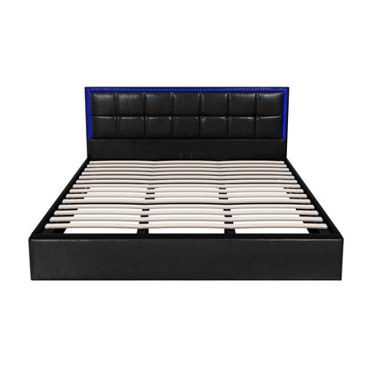 Bed Frame Double King & Single Size RGB LED Gas Lift Storage Base Leather