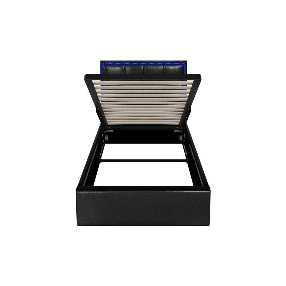 Bed Frame Double King & Single Size RGB LED Gas Lift Storage Base Leather