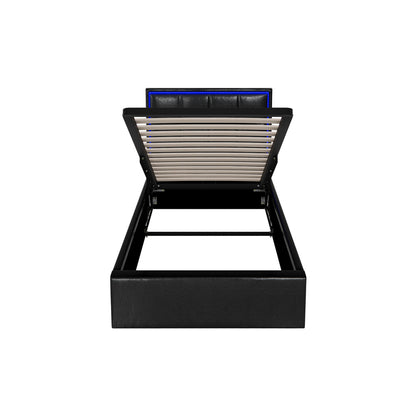 Bed Frame Double King & Single Size RGB LED Gas Lift Storage Base Leather