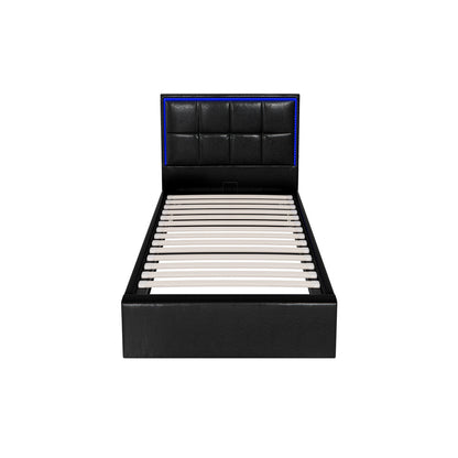 Bed Frame Double King & Single Size RGB LED Gas Lift Storage Base Leather