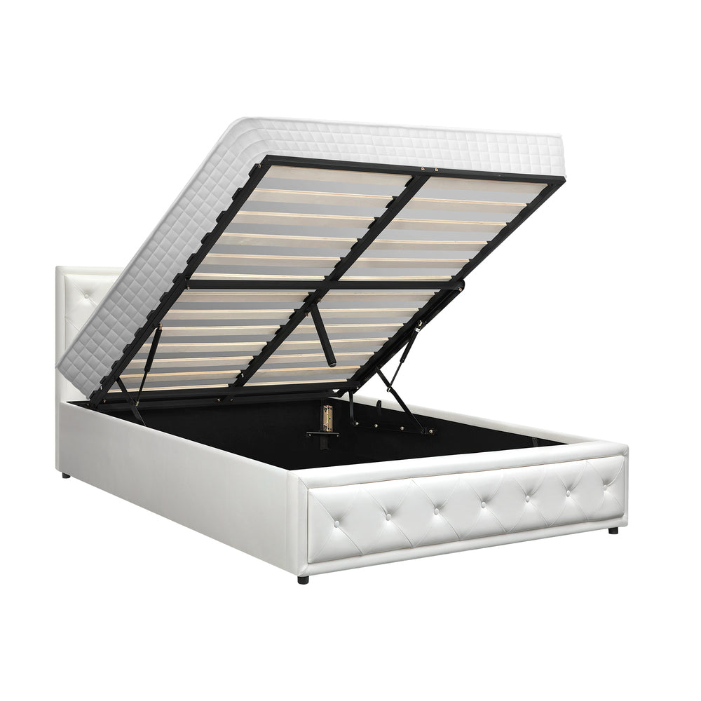 Bed Frame with Mattress Queen Size Gas Lift White