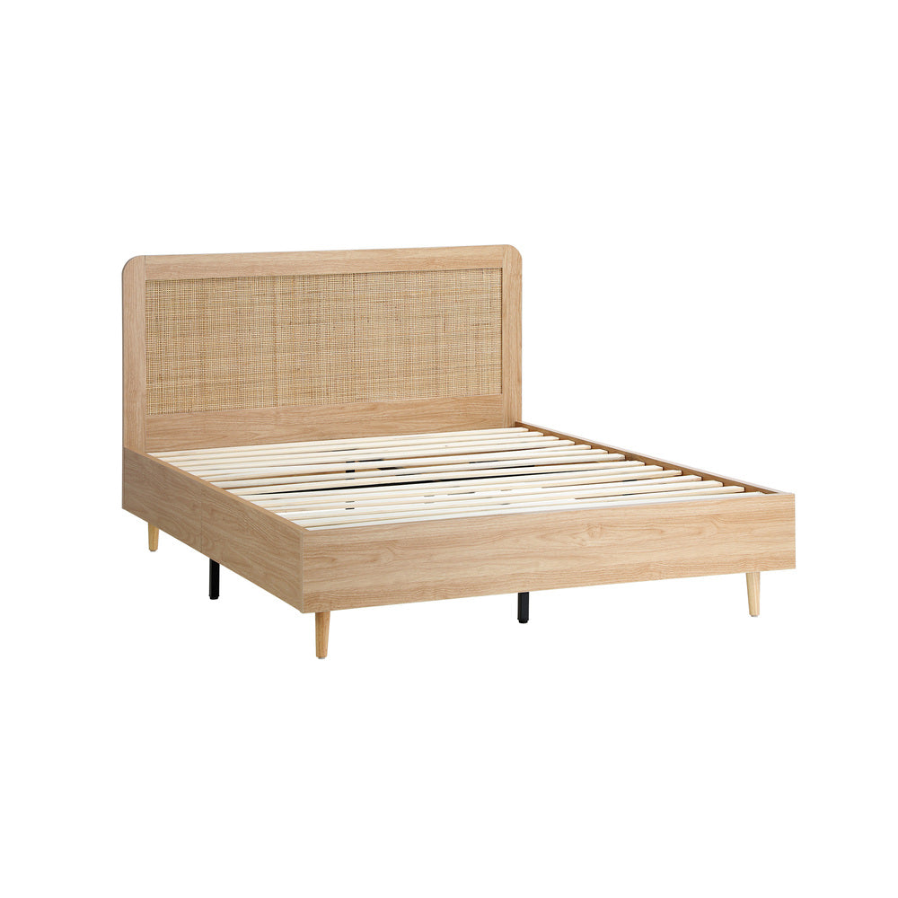 Bed Frame Wooden Bed Frame Rattan Headboard
