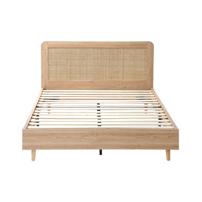 Bed Frame Wooden Bed Frame Rattan Headboard