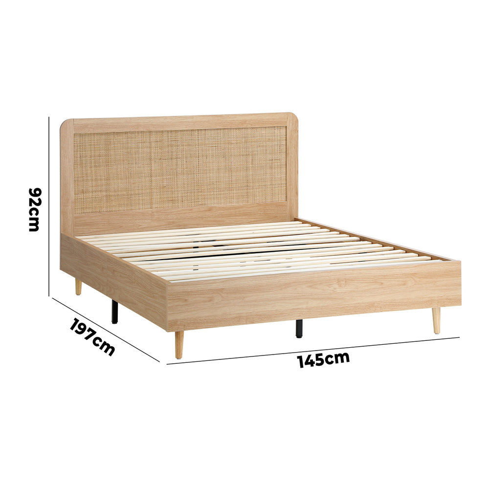 Bed Frame Wooden Bed Frame Rattan Headboard