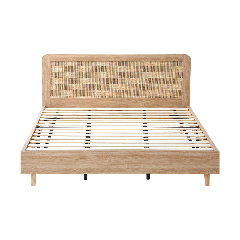 Bed Frame Wooden Bed Frame Rattan Headboard