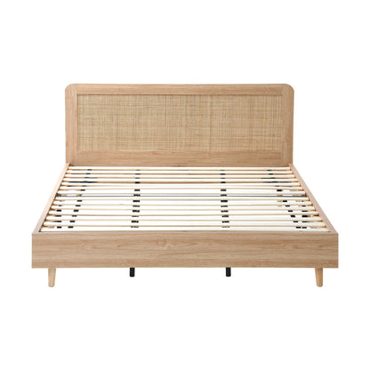 Bed Frame Wooden Bed Frame Rattan Headboard