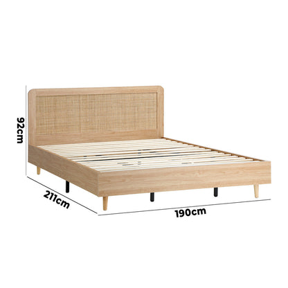 Bed Frame Wooden Bed Frame Rattan Headboard