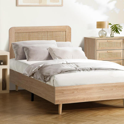 Bed Frame Wooden Bed Frame Rattan Headboard