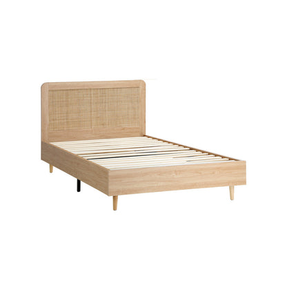 Bed Frame Wooden Bed Frame Rattan Headboard