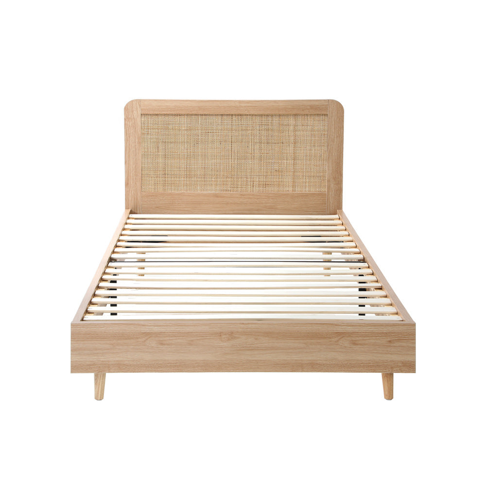 Bed Frame Wooden Bed Frame Rattan Headboard