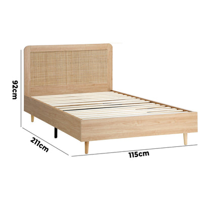 Bed Frame Wooden Bed Frame Rattan Headboard