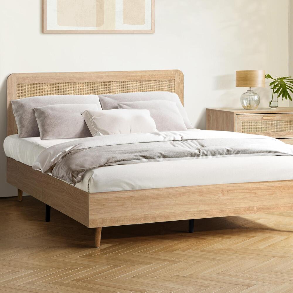 Bed Frame Wooden Bed Frame Rattan Headboard