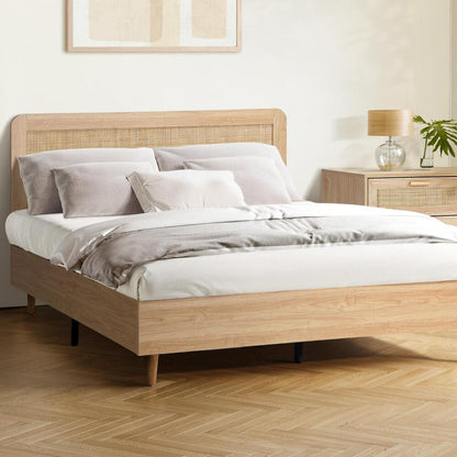 Bed Frame Wooden Bed Frame Rattan Headboard