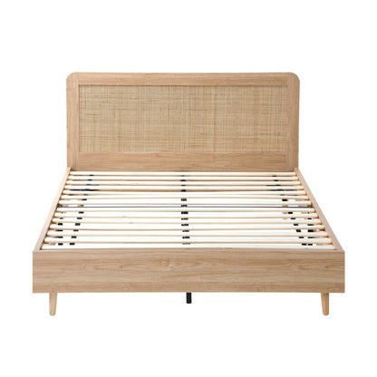 Bed Frame Wooden Bed Frame Rattan Headboard