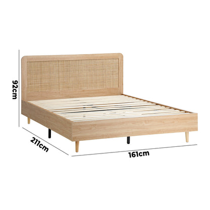 Bed Frame Wooden Bed Frame Rattan Headboard
