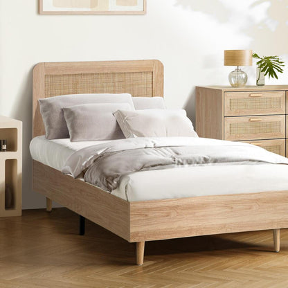 Bed Frame Wooden Bed Frame Rattan Headboard