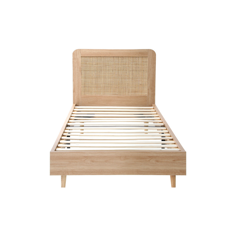 Bed Frame Wooden Bed Frame Rattan Headboard
