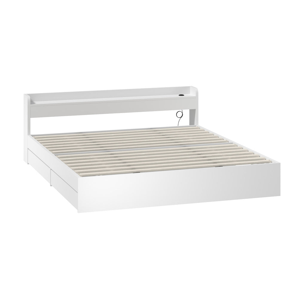 Single Queen King & Double Bed Frame with USB Charging Ports & 2 Storage Drawers Bedroom Furniture