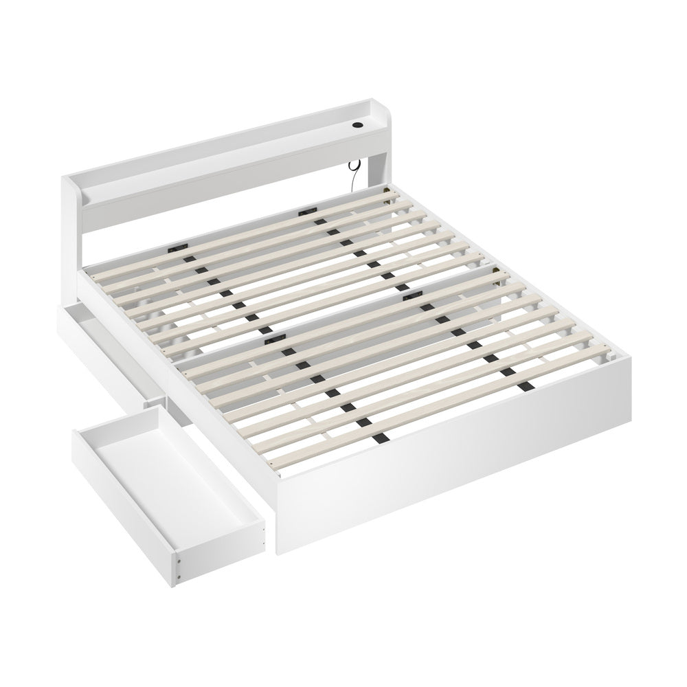 Single Queen King & Double Bed Frame with USB Charging Ports & 2 Storage Drawers Bedroom Furniture