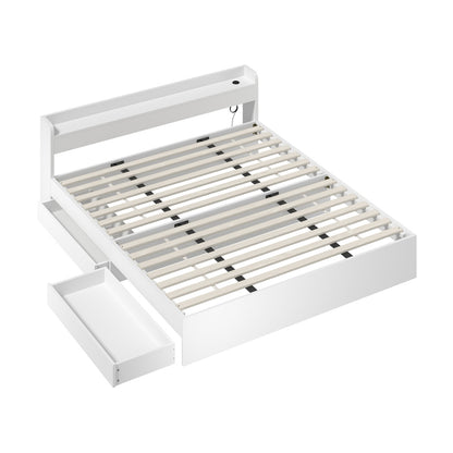 Single Queen King & Double Bed Frame with USB Charging Ports & 2 Storage Drawers Bedroom Furniture