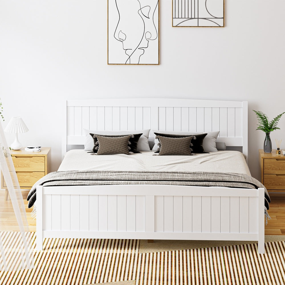 Bed Frame Double Size Timber Platform White