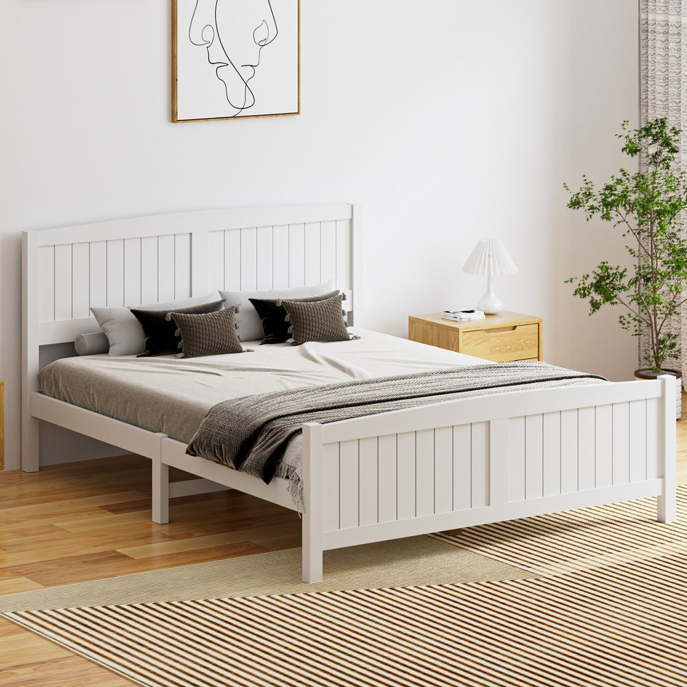 Bed Frame Double Size Timber Platform White