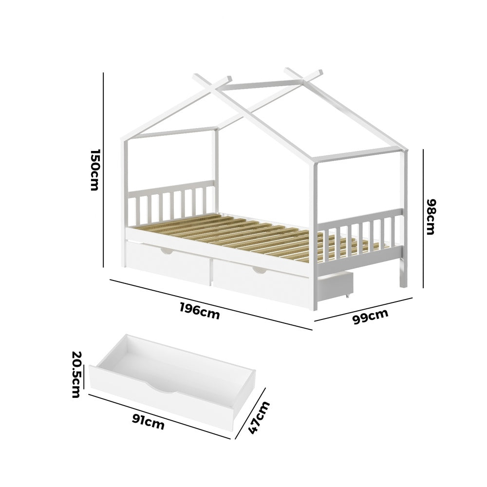Bed Frame Wooden Kids Single Timber House Beds