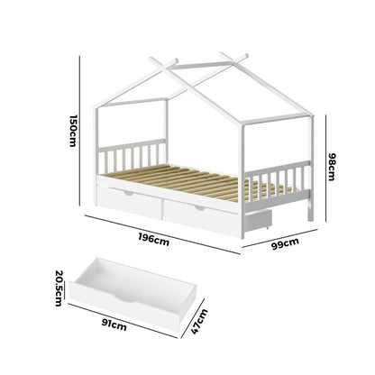 Bed Frame Wooden Kids Single Timber House Beds