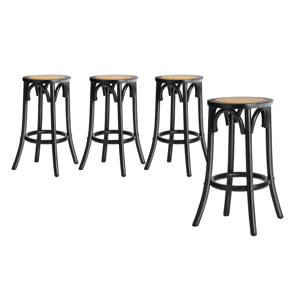 4x Bar Stools Dining Chair Rattan Seat Natural
