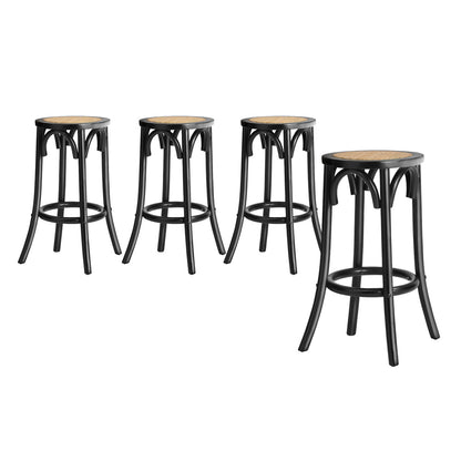 4x Bar Stools Dining Chair Rattan Seat Natural