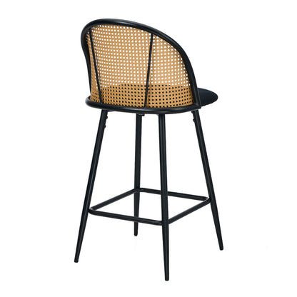 2x Bar Stools Rattan Dining Chair Velvet Black