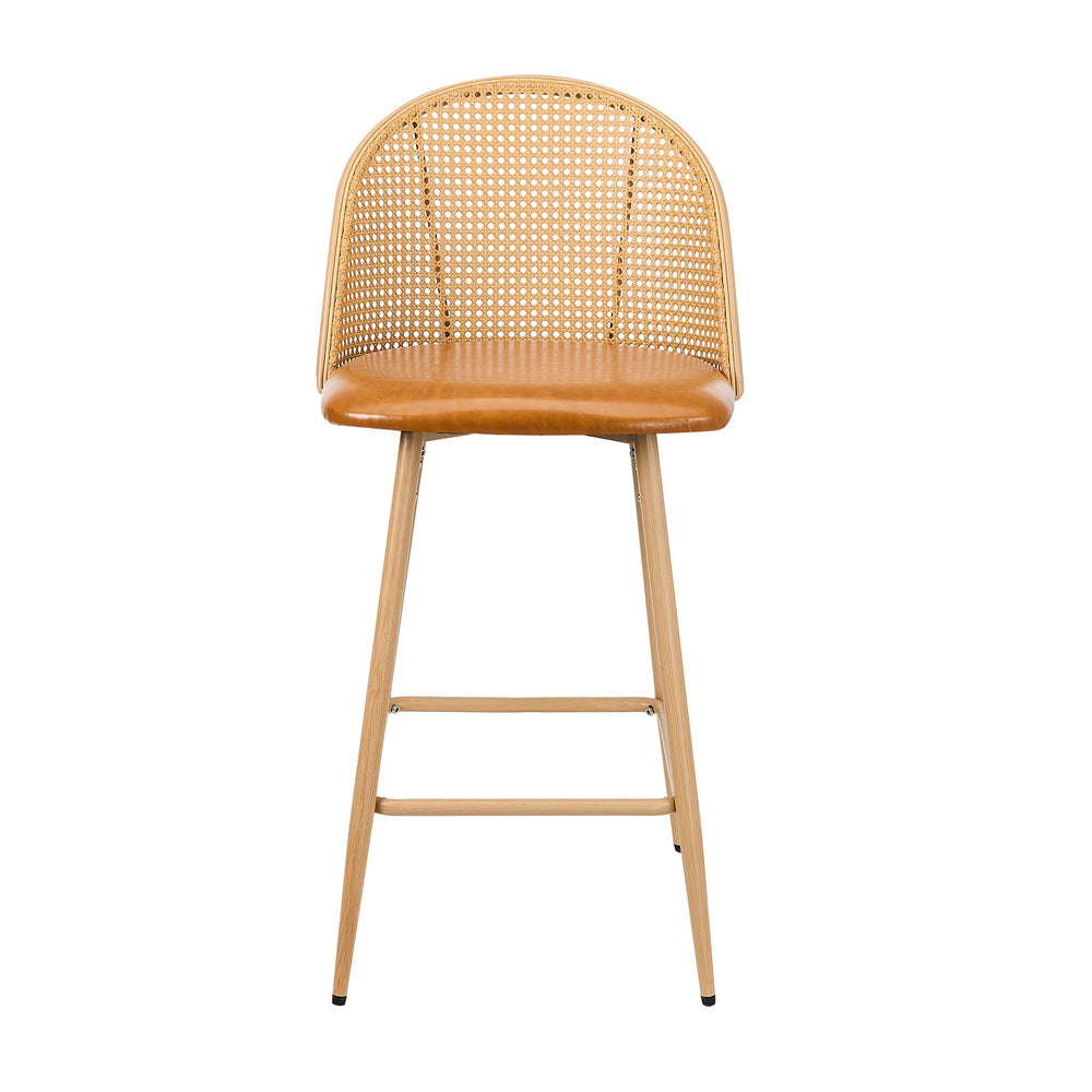 2x Bar Stools Rattan Dining Chair Velvet Black