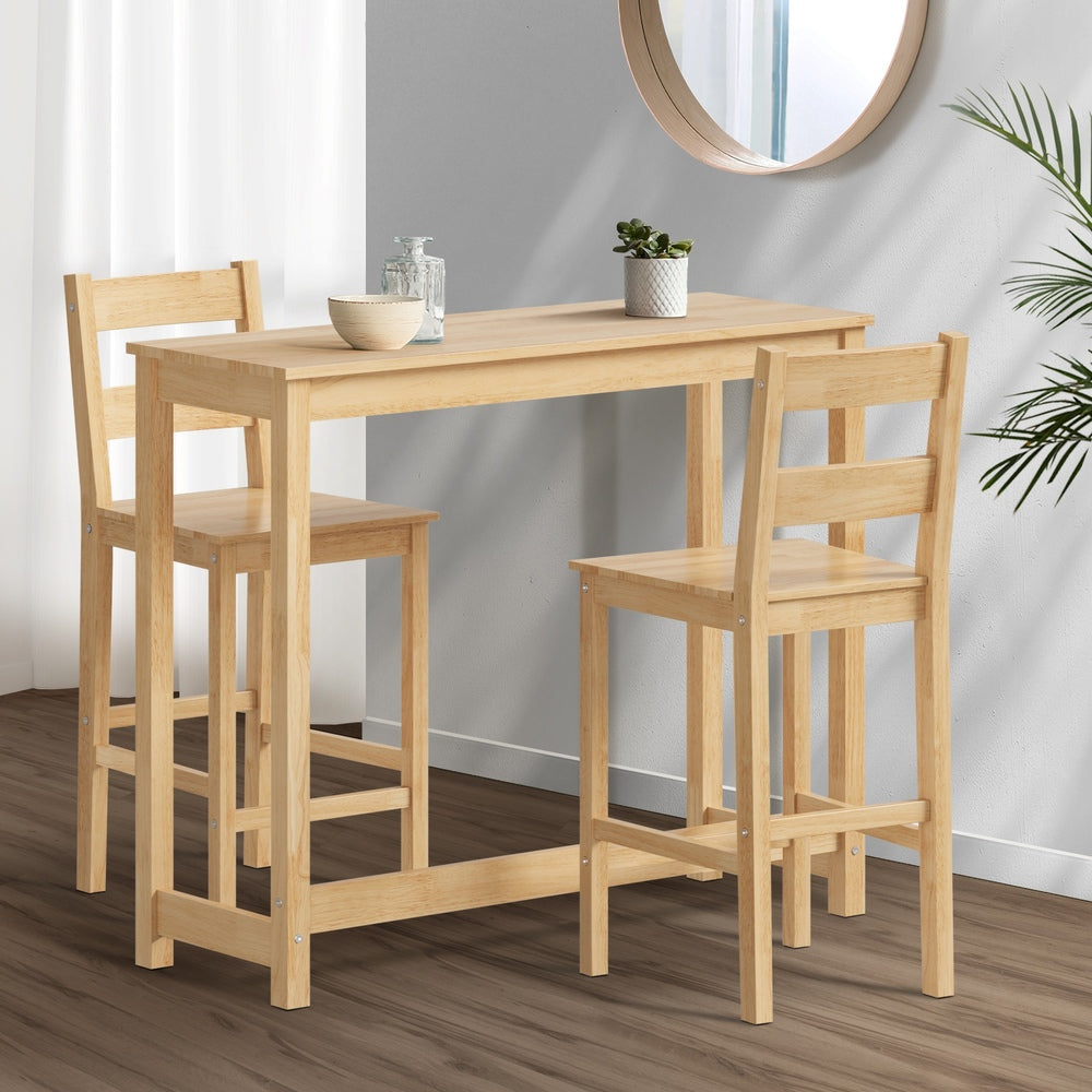 3PCS Bar Table Set Cafe Tables and 2 Stools Natural