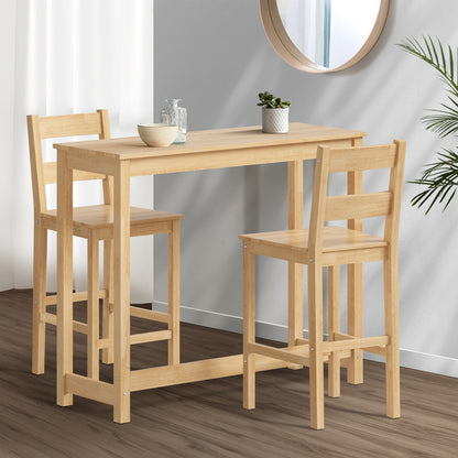 3PCS Bar Table Set Cafe Tables and 2 Stools Natural