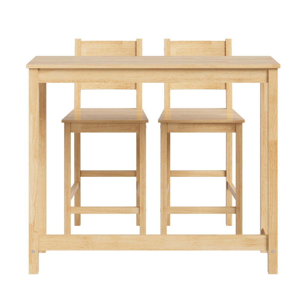 3PCS Bar Table Set Cafe Tables and 2 Stools Natural
