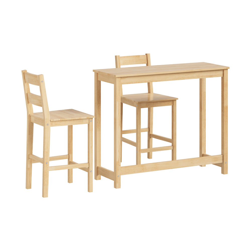 3PCS Bar Table Set Cafe Tables and 2 Stools Natural