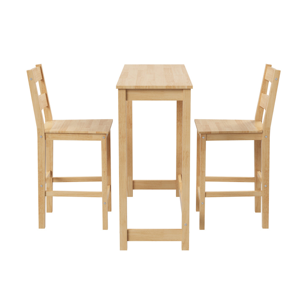 3PCS Bar Table Set Cafe Tables and 2 Stools Natural