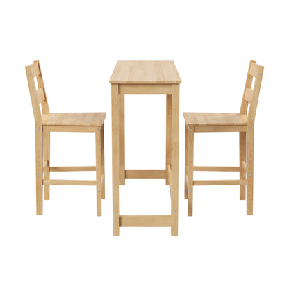 3PCS Bar Table Set Cafe Tables and 2 Stools Natural