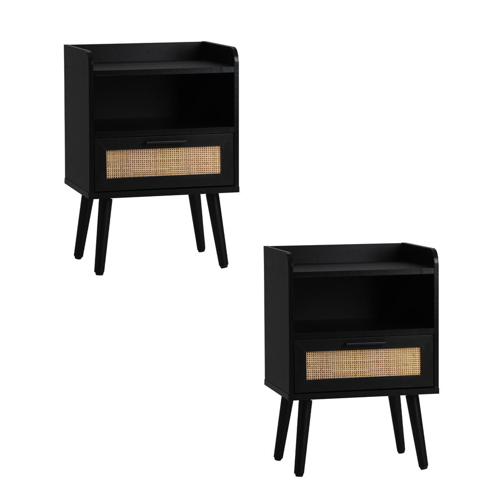 Bedside Table Drawer Side End Table Rattan