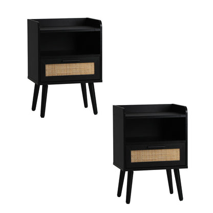 Bedside Table Drawer Side End Table Rattan