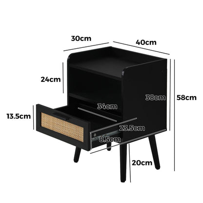 Bedside Table Drawer Side End Table Rattan