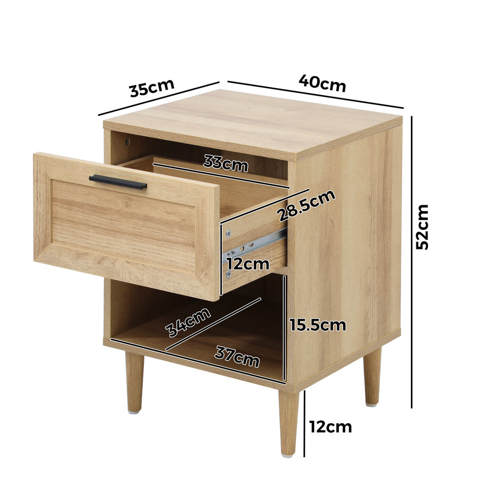 Bedside Table Nightstand 2 Drwers White