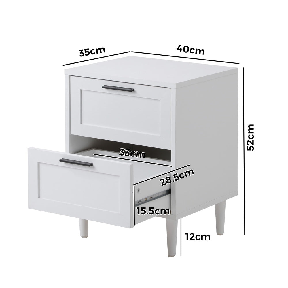 Bedside Table Nightstand 2 Drwers White