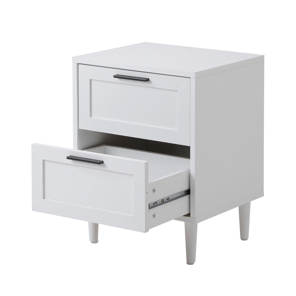 Bedside Table Nightstand 2 Drwers White