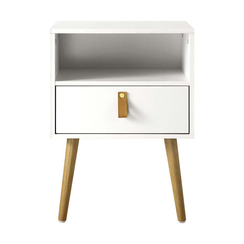 2X Bedside Tables with Leather Handle White