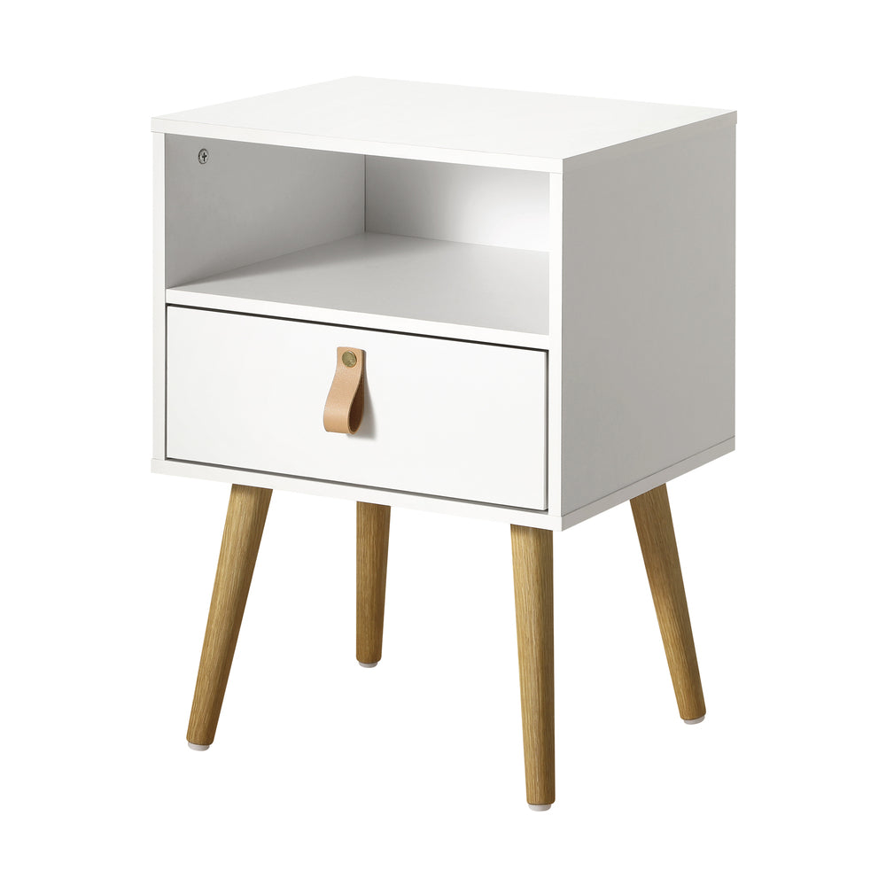 2X Bedside Tables with Leather Handle White