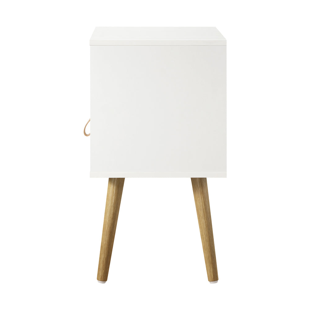 2X Bedside Tables with Leather Handle White