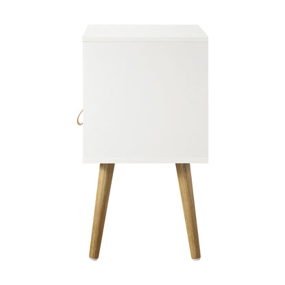 2X Bedside Tables with Leather Handle White